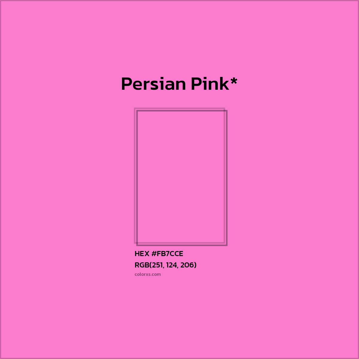 #FB7CCE hex color. RGB, RYB, CMYK, HSL, HSV codes and color conversions. Matching color names, palettes, paints.