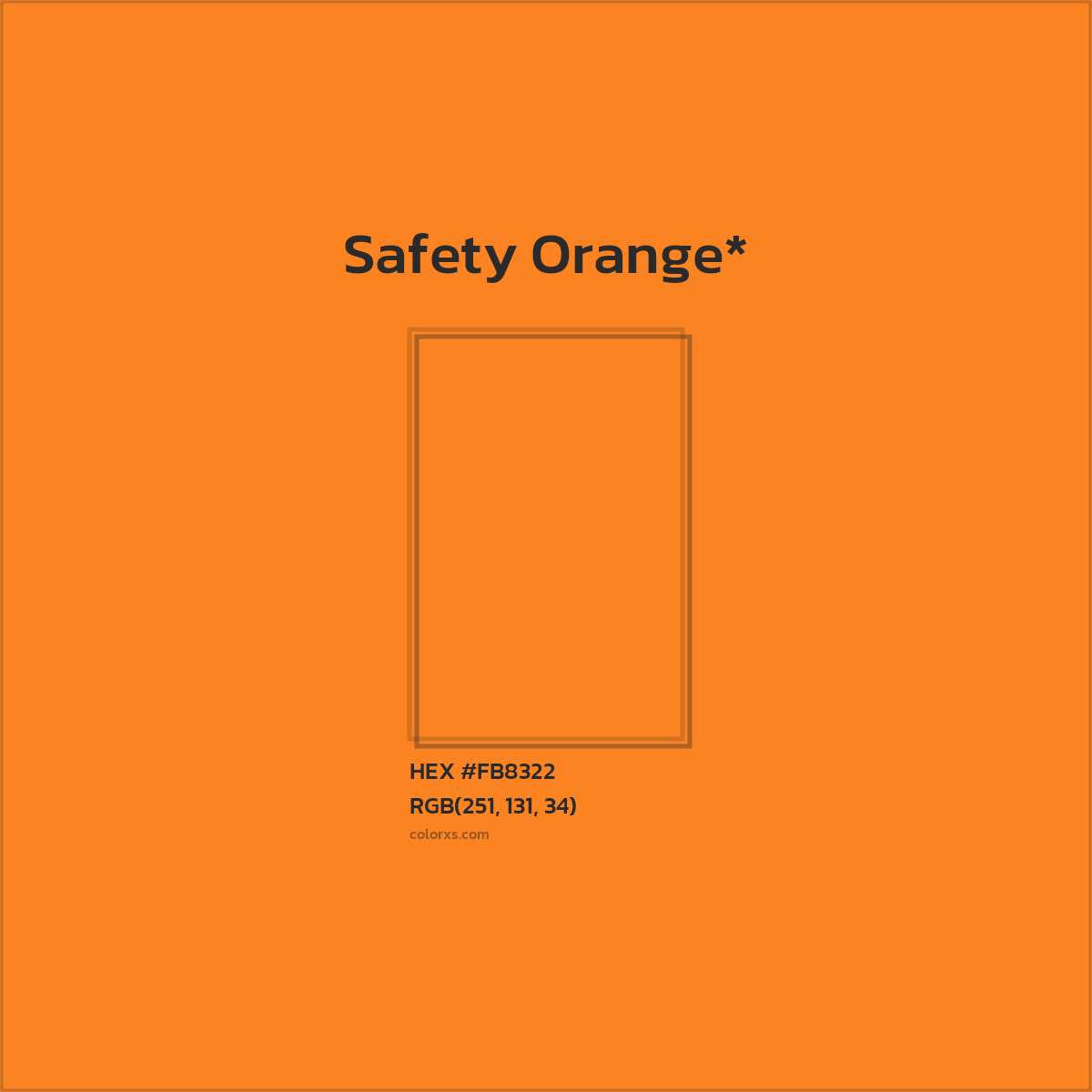 #FB8322 hex color. RGB, RYB, CMYK, HSL, HSV codes and color conversions. Matching color names, palettes, paints.