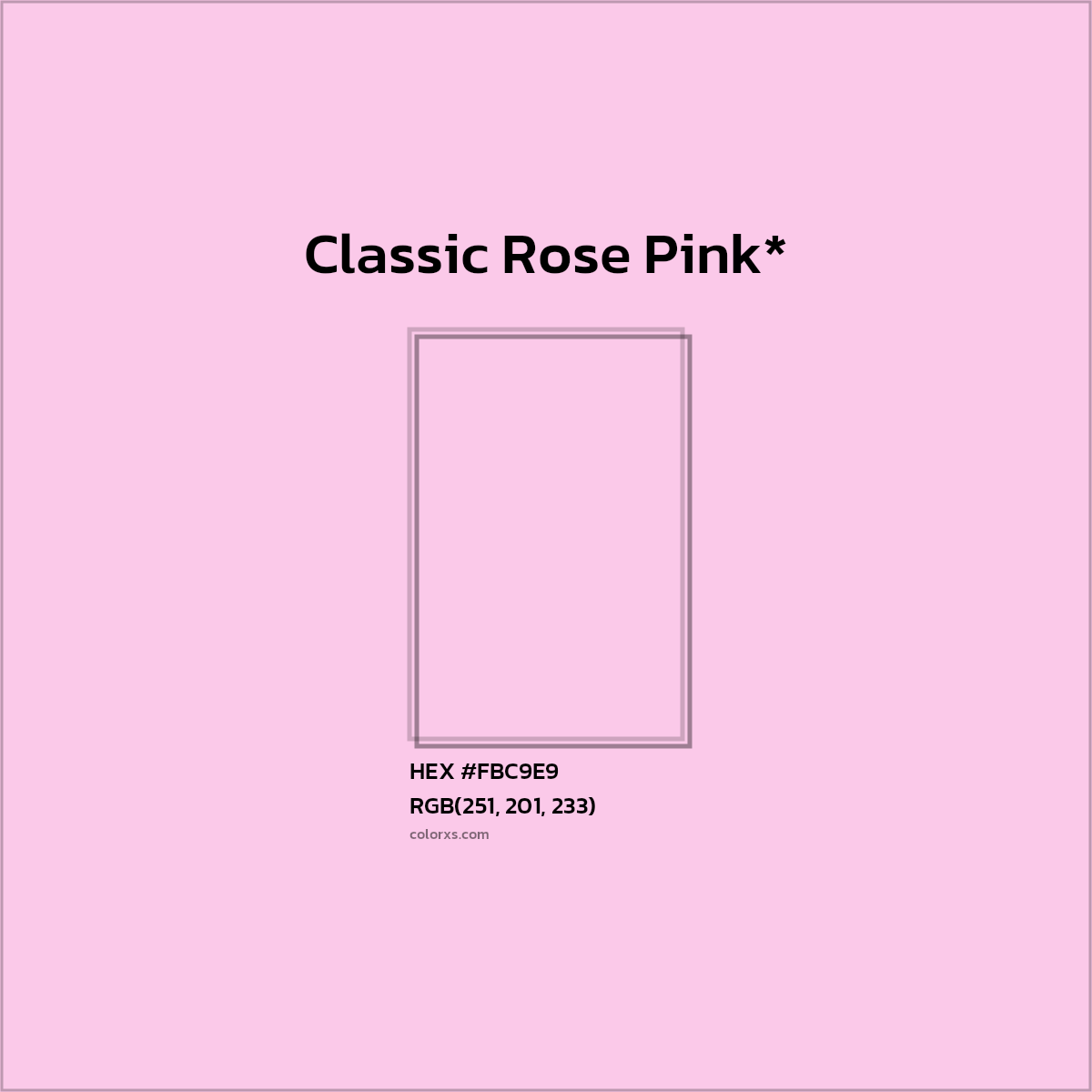 #FBC9E9 hex color. RGB, RYB, CMYK, HSL, HSV codes and color conversions. Matching color names, palettes, paints.
