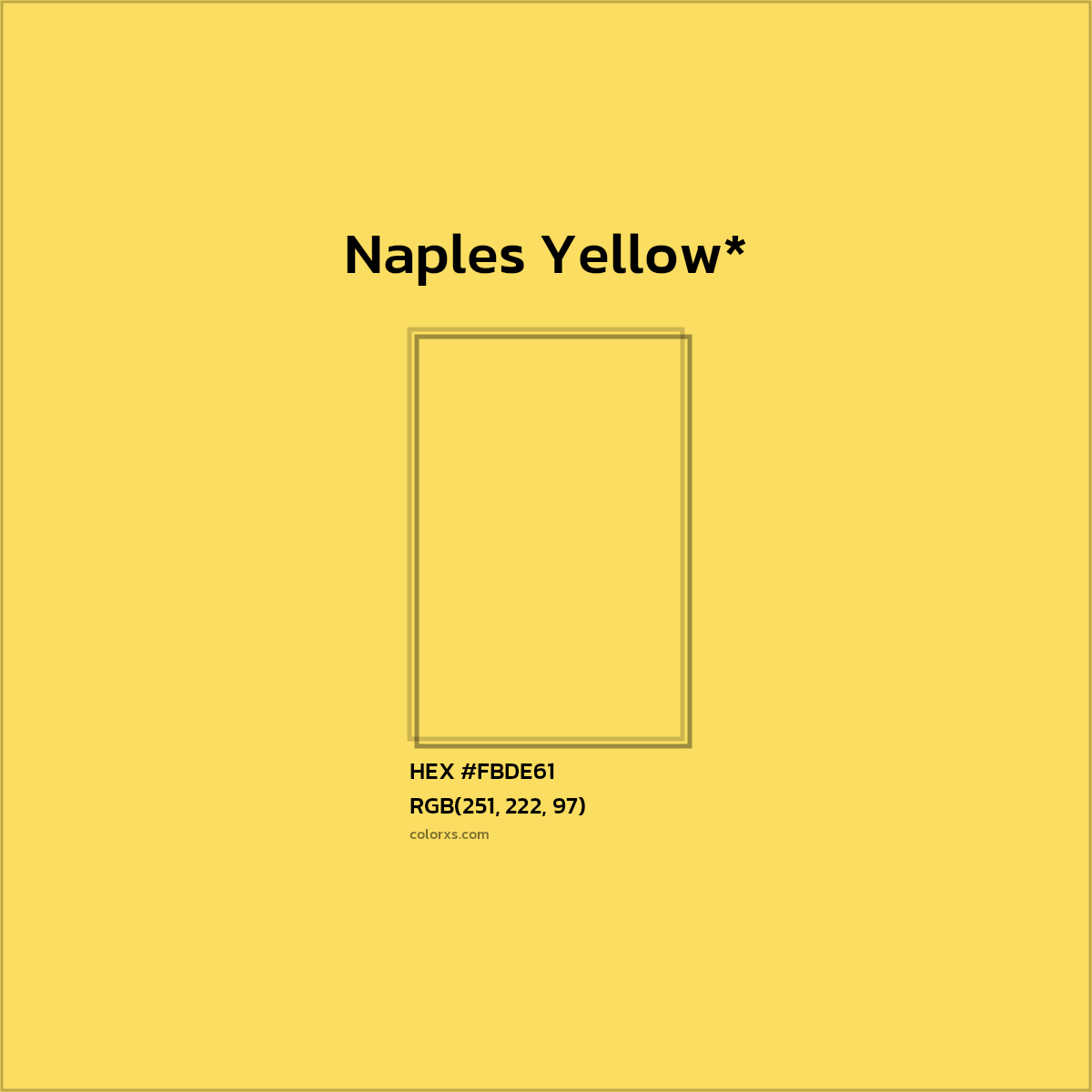 #FBDE61 hex color. RGB, RYB, CMYK, HSL, HSV codes and color conversions. Matching color names, palettes, paints.