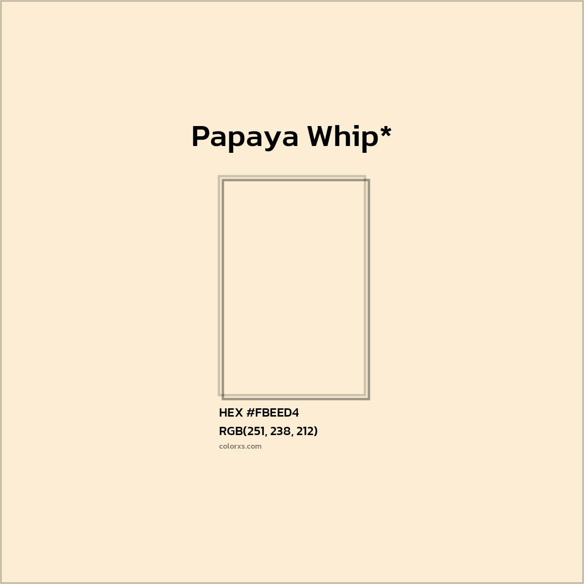 #FBEED4 hex color. RGB, RYB, CMYK, HSL, HSV codes and color conversions. Matching color names, palettes, paints.