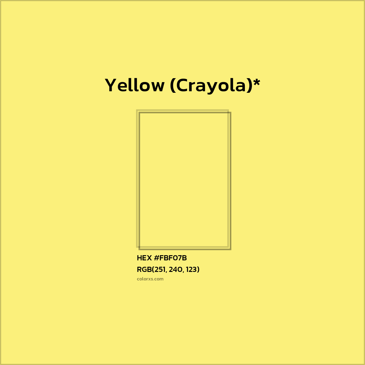 #FBF07B hex color. RGB, RYB, CMYK, HSL, HSV codes and color conversions. Matching color names, palettes, paints.