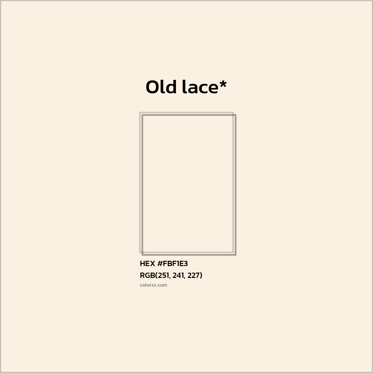 #FBF1E3 hex color. RGB, RYB, CMYK, HSL, HSV codes and color conversions. Matching color names, palettes, paints.