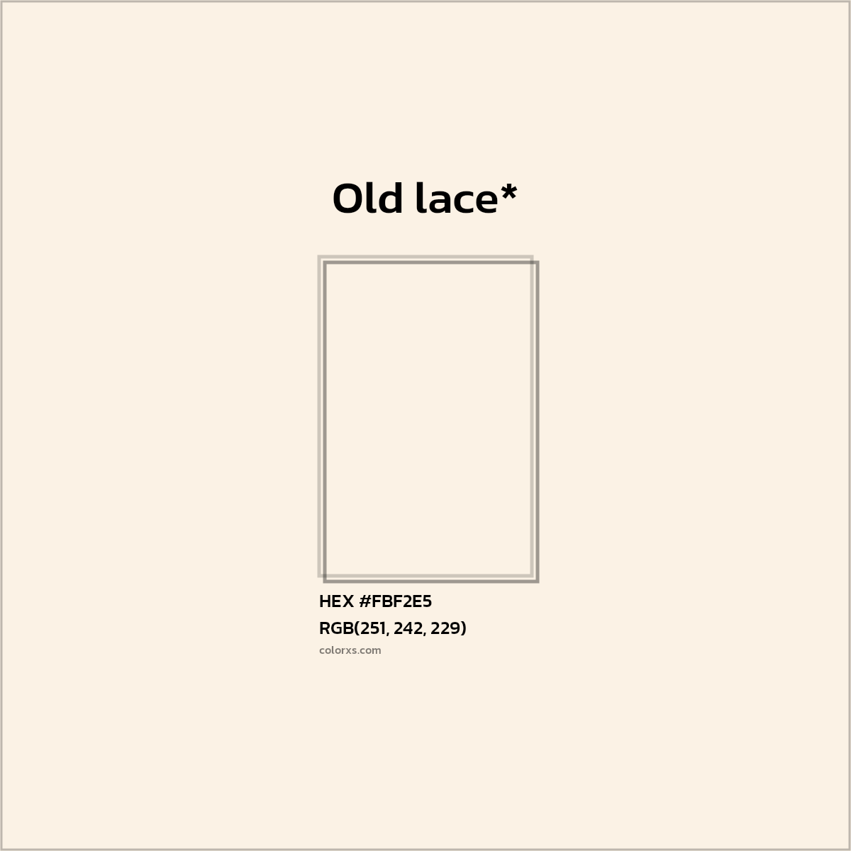#FBF2E5 hex color. RGB, RYB, CMYK, HSL, HSV codes and color conversions. Matching color names, palettes, paints.