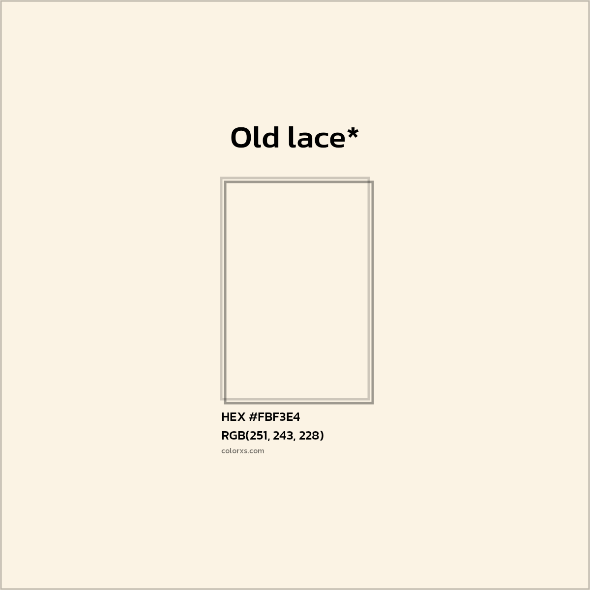 #FBF3E4 hex color. RGB, RYB, CMYK, HSL, HSV codes and color conversions. Matching color names, palettes, paints.