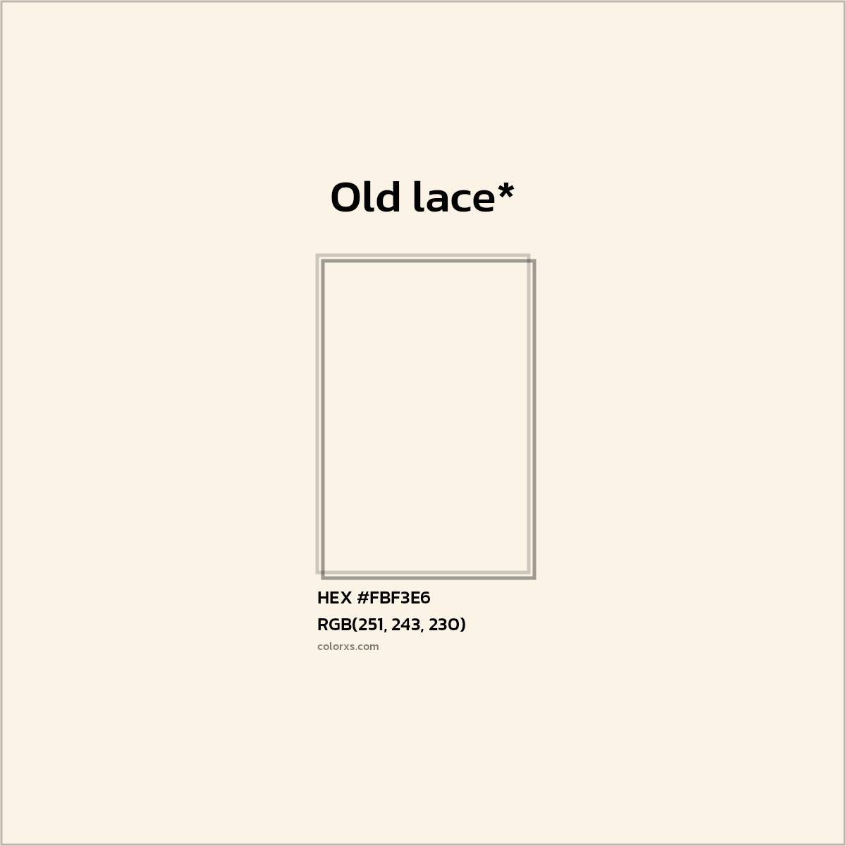 #FBF3E6 hex color. RGB, RYB, CMYK, HSL, HSV codes and color conversions. Matching color names, palettes, paints.