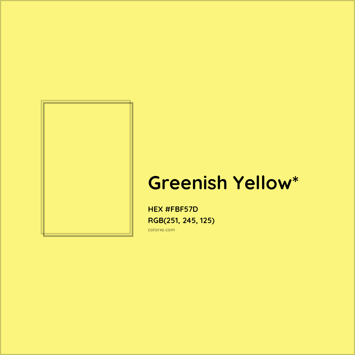 #FBF57D hex color. RGB, RYB, CMYK, HSL, HSV codes and color conversions. Matching color names, palettes, paints.