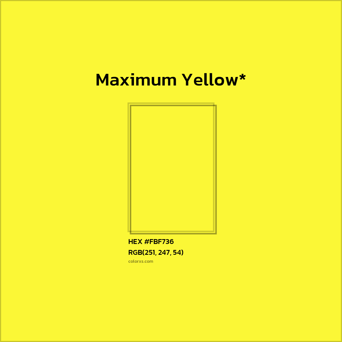 #FBF736 hex color. RGB, RYB, CMYK, HSL, HSV codes and color conversions. Matching color names, palettes, paints.