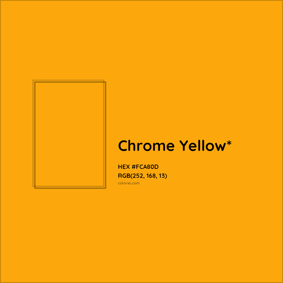 #FCA80D hex color. RGB, RYB, CMYK, HSL, HSV codes and color conversions. Matching color names, palettes, paints.