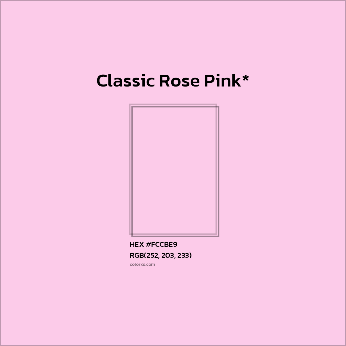 #FCCBE9 hex color. RGB, RYB, CMYK, HSL, HSV codes and color conversions. Matching color names, palettes, paints.