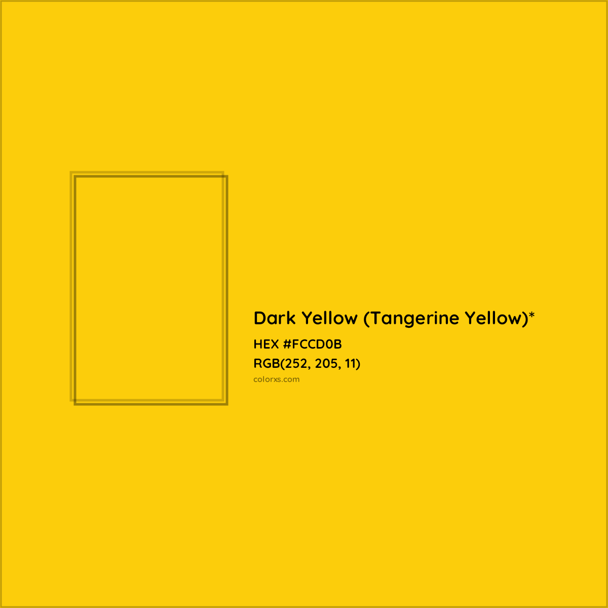 #FCCD0B hex color. RGB, RYB, CMYK, HSL, HSV codes and color conversions. Matching color names, palettes, paints.