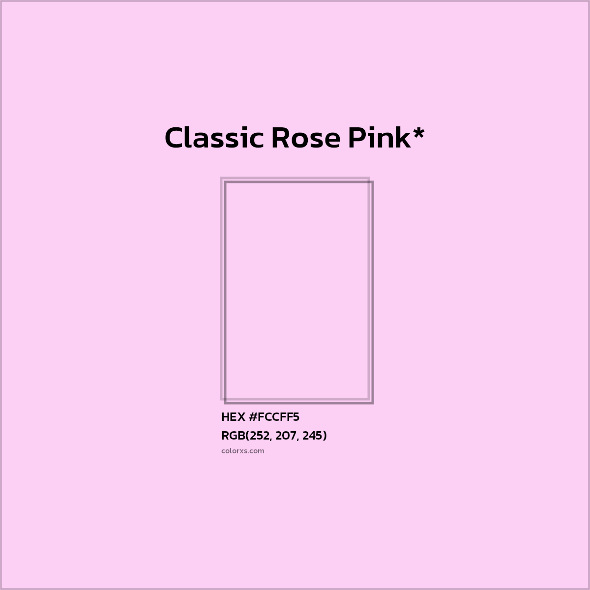 #FCCFF5 hex color. RGB, RYB, CMYK, HSL, HSV codes and color conversions. Matching color names, palettes, paints.