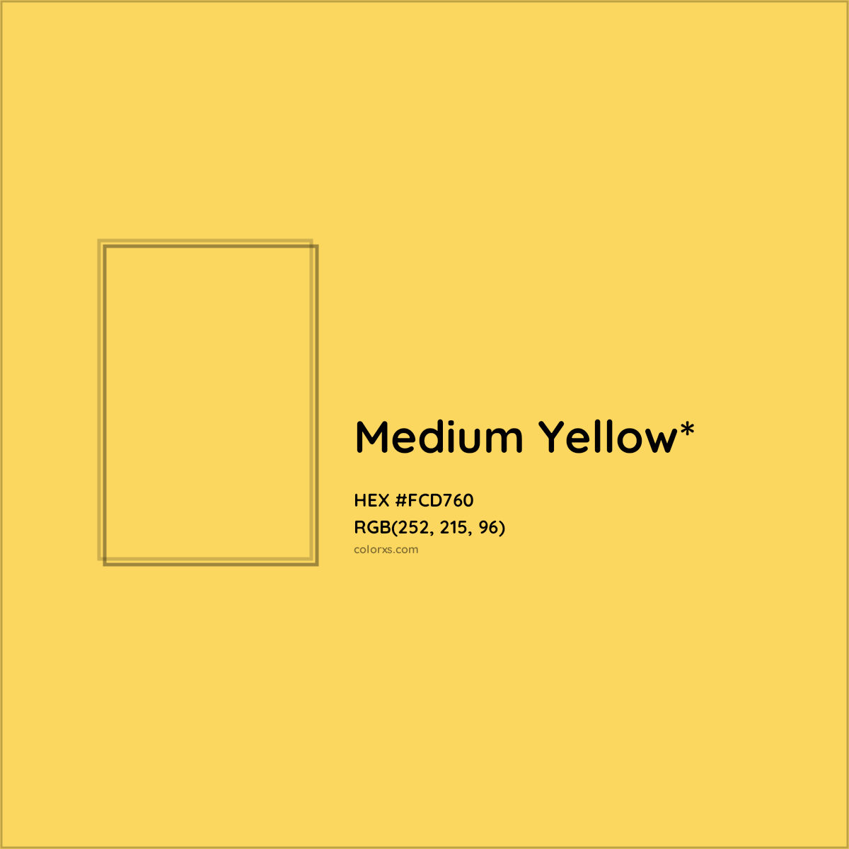 #FCD760 hex color. RGB, RYB, CMYK, HSL, HSV codes and color conversions. Matching color names, palettes, paints.
