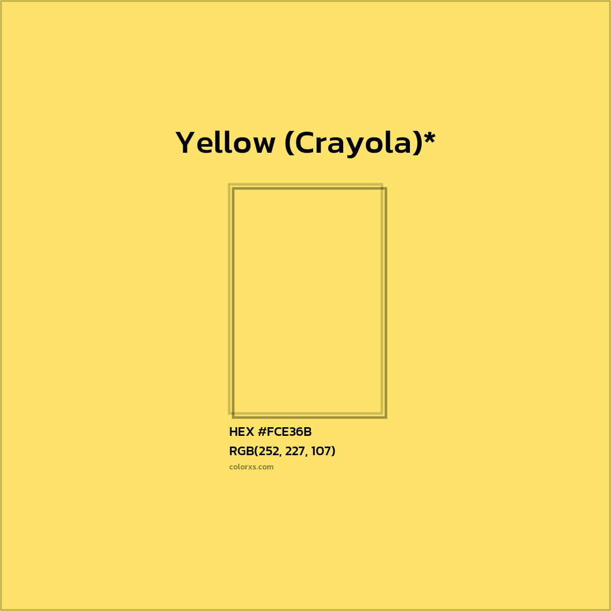 #FCE36B hex color. RGB, RYB, CMYK, HSL, HSV codes and color conversions. Matching color names, palettes, paints.