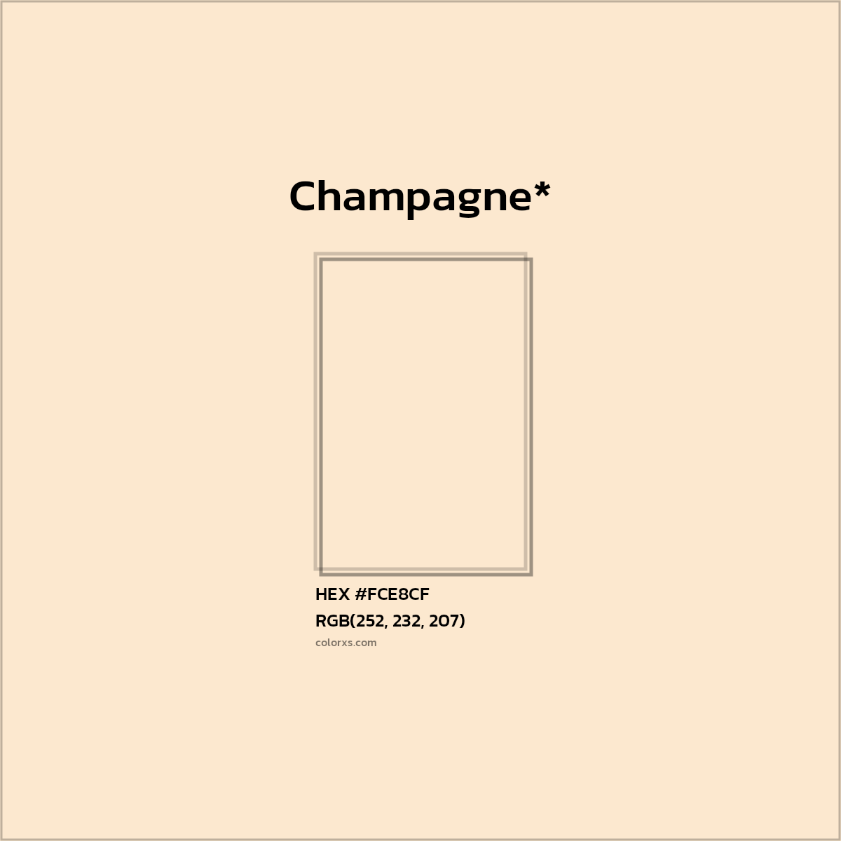 #FCE8CF hex color. RGB, RYB, CMYK, HSL, HSV codes and color conversions. Matching color names, palettes, paints.
