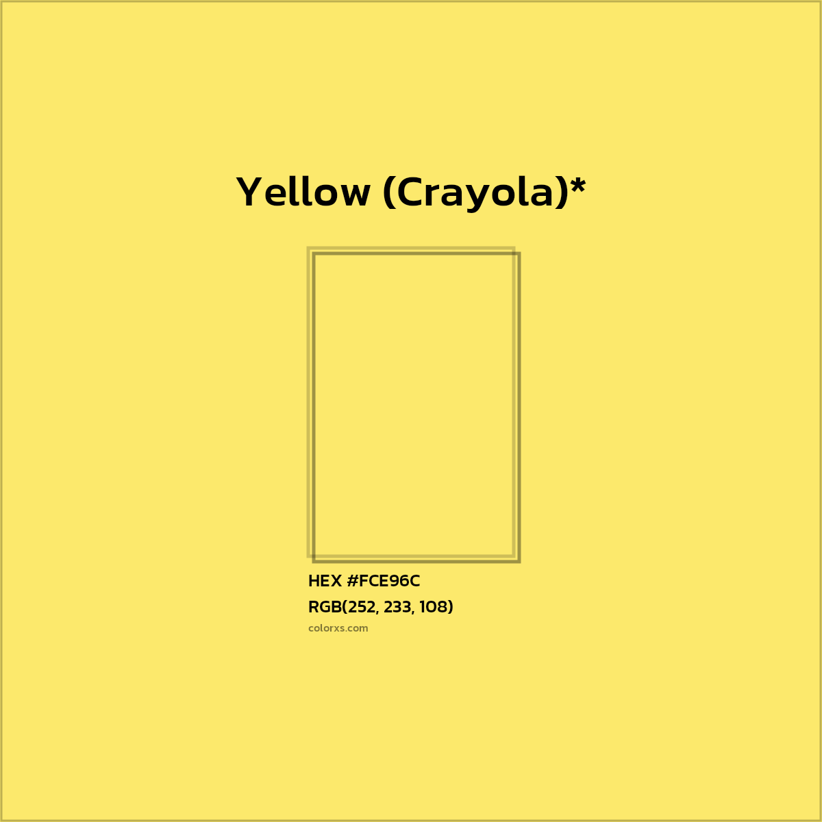 #FCE96C hex color. RGB, RYB, CMYK, HSL, HSV codes and color conversions. Matching color names, palettes, paints.