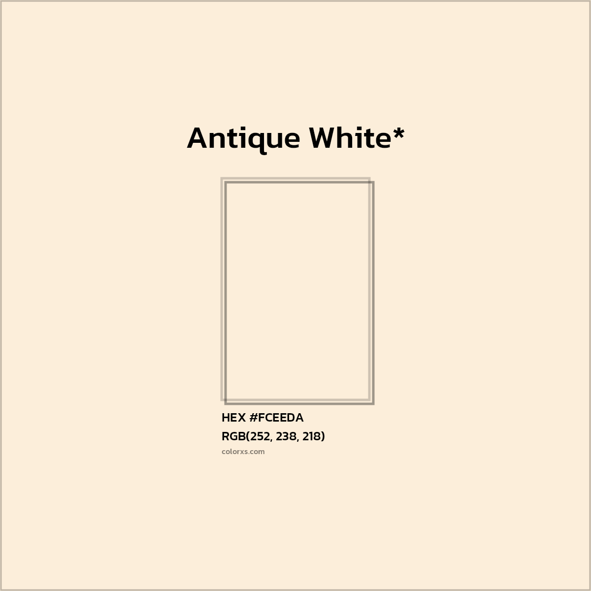 #FCEEDA hex color. RGB, RYB, CMYK, HSL, HSV codes and color conversions. Matching color names, palettes, paints.