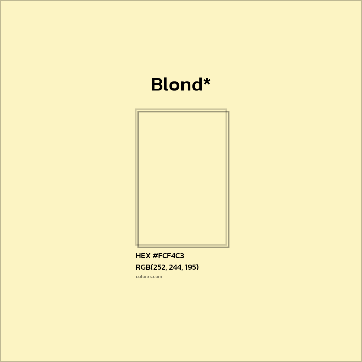 #FCF4C3 hex color. RGB, RYB, CMYK, HSL, HSV codes and color conversions. Matching color names, palettes, paints.
