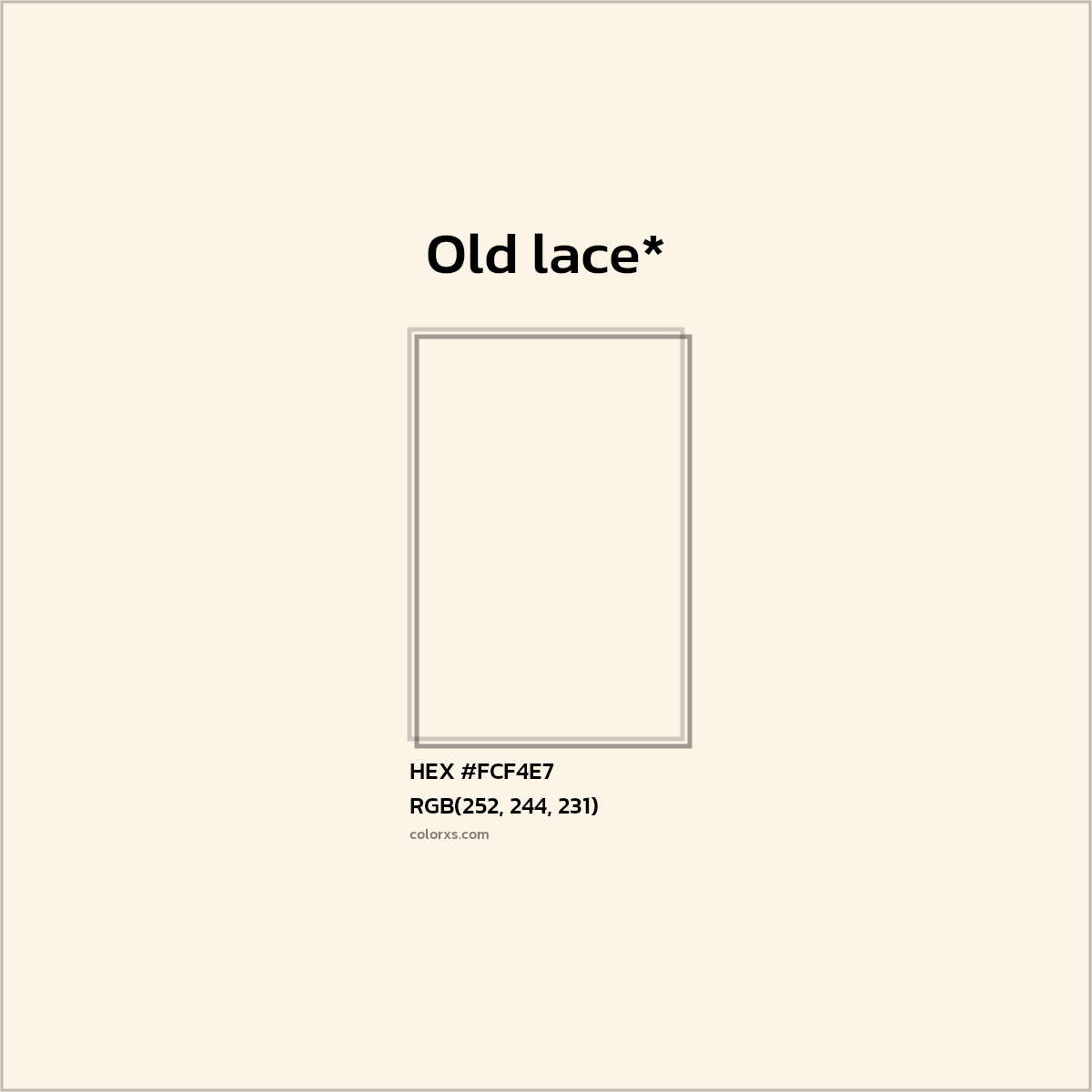 #FCF4E7 hex color. RGB, RYB, CMYK, HSL, HSV codes and color conversions. Matching color names, palettes, paints.