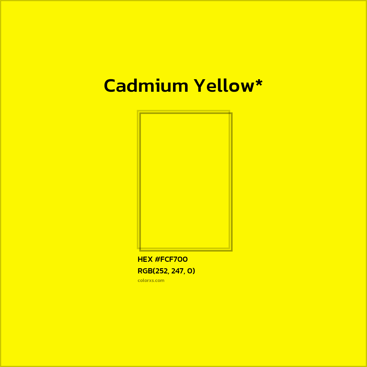 #FCF700 hex color. RGB, RYB, CMYK, HSL, HSV codes and color conversions. Matching color names, palettes, paints.