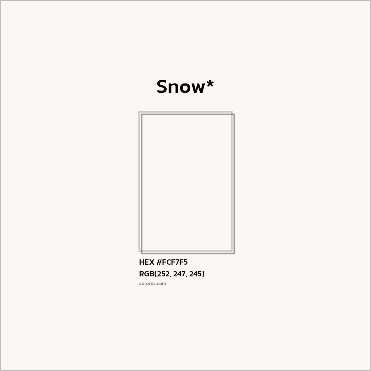 #FCF7F5 hex color. RGB, RYB, CMYK, HSL, HSV codes and color conversions. Matching color names, palettes, paints.