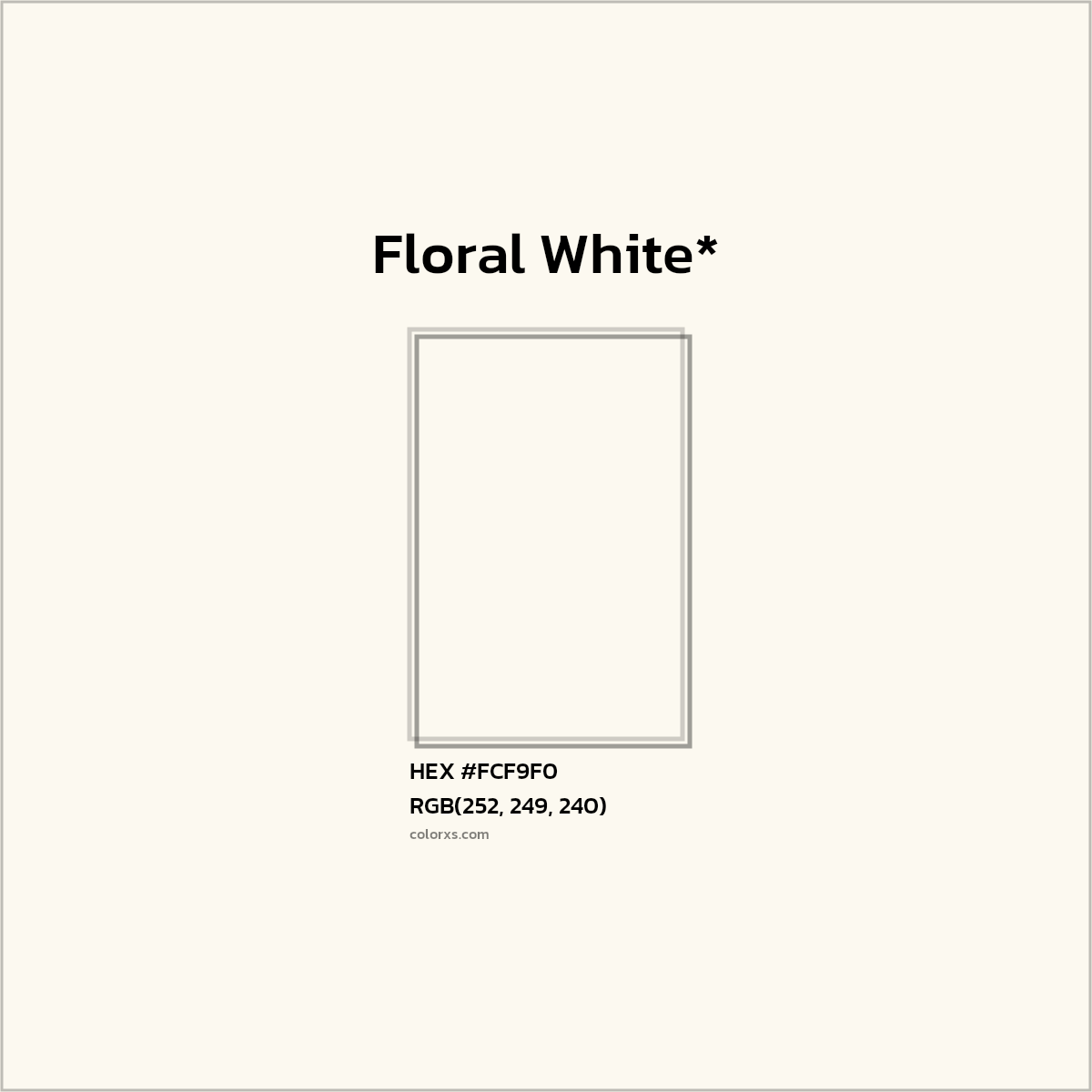 #FCF9F0 hex color. RGB, RYB, CMYK, HSL, HSV codes and color conversions. Matching color names, palettes, paints.