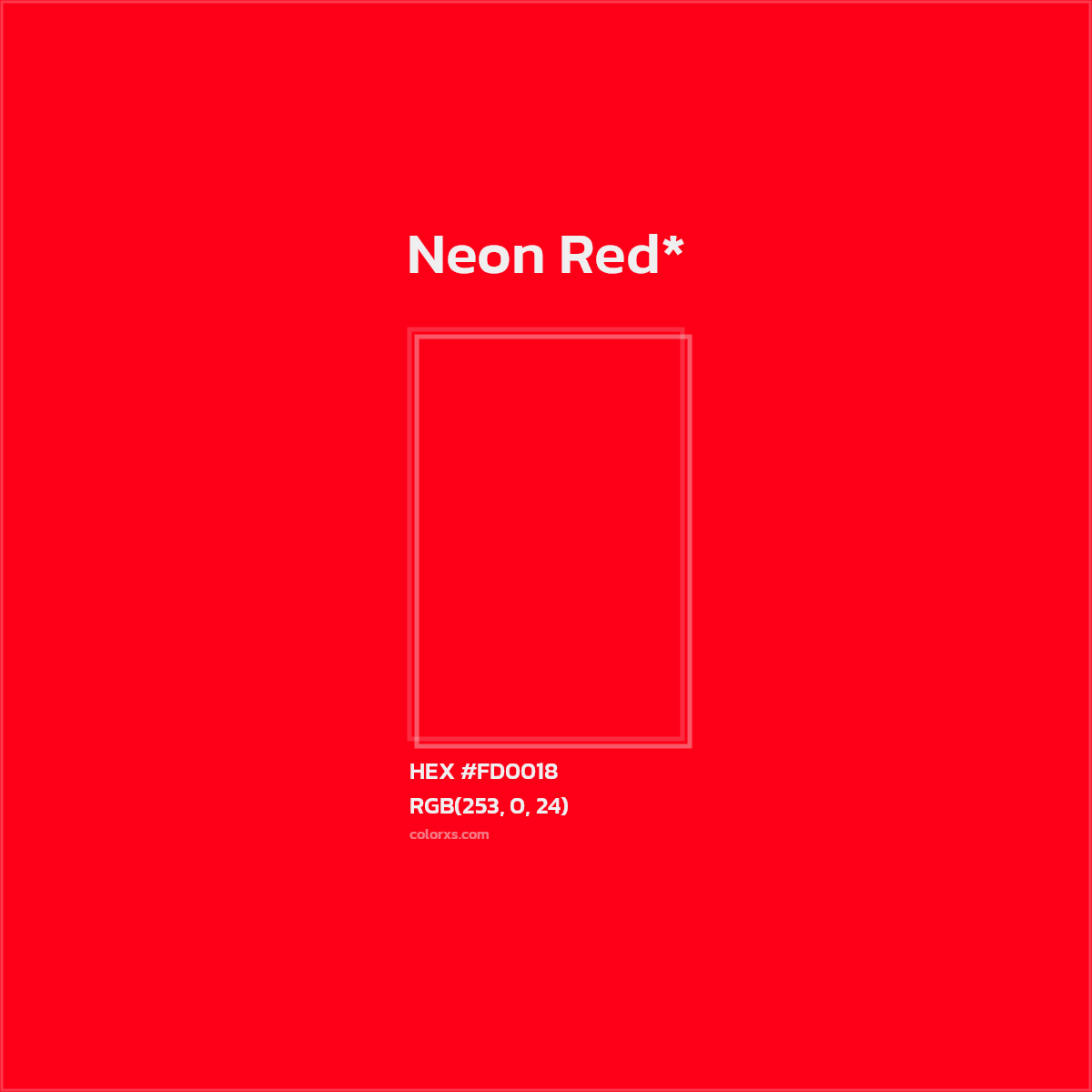 #FD0018 hex color. RGB, RYB, CMYK, HSL, HSV codes and color conversions. Matching color names, palettes, paints.
