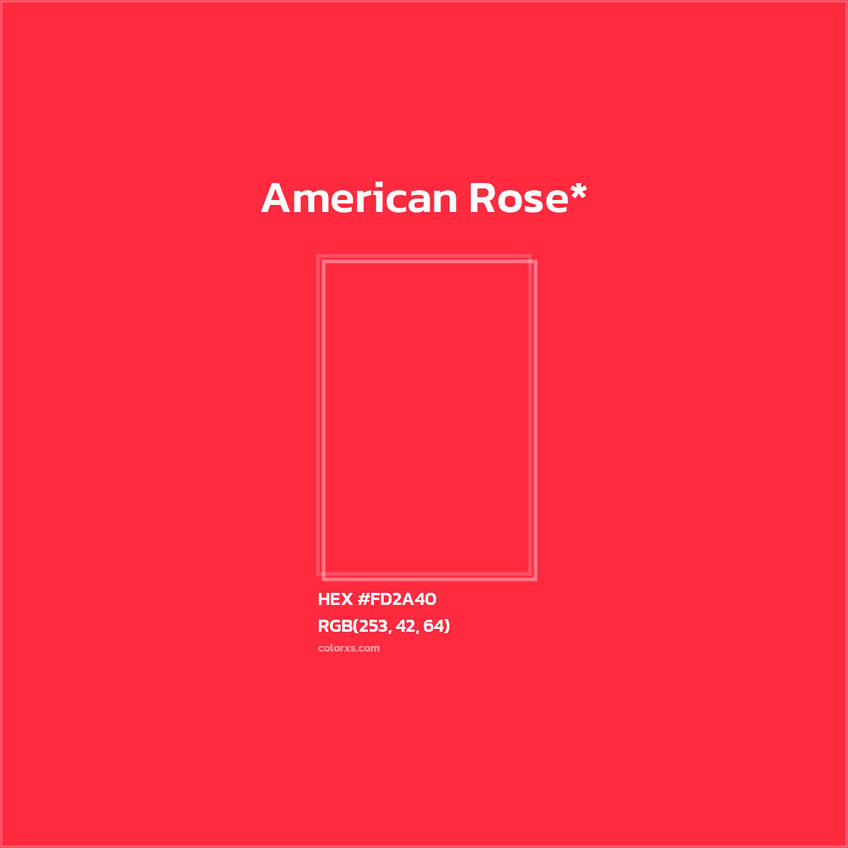 #FD2A40 hex color. RGB, RYB, CMYK, HSL, HSV codes and color conversions. Matching color names, palettes, paints.