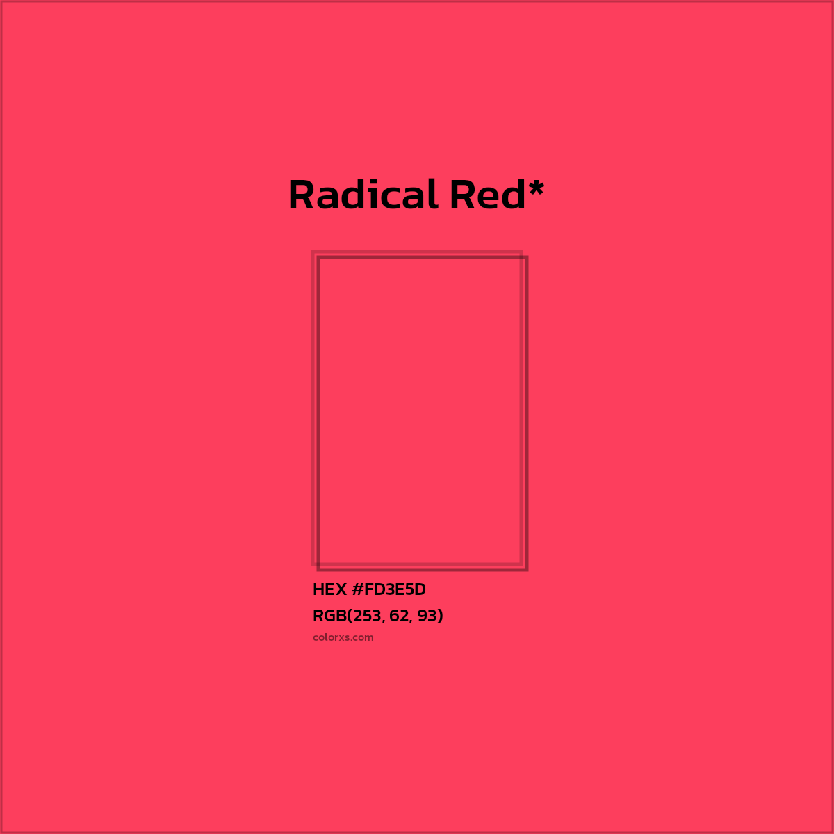 #FD3E5D hex color. RGB, RYB, CMYK, HSL, HSV codes and color conversions. Matching color names, palettes, paints.