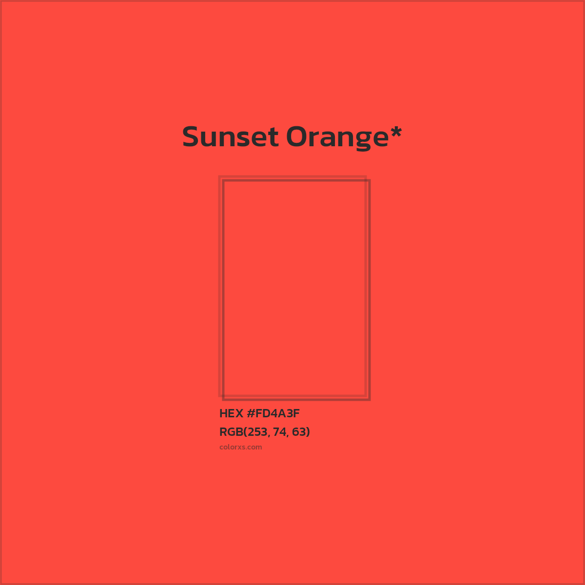 #FD4A3F hex color. RGB, RYB, CMYK, HSL, HSV codes and color conversions. Matching color names, palettes, paints.