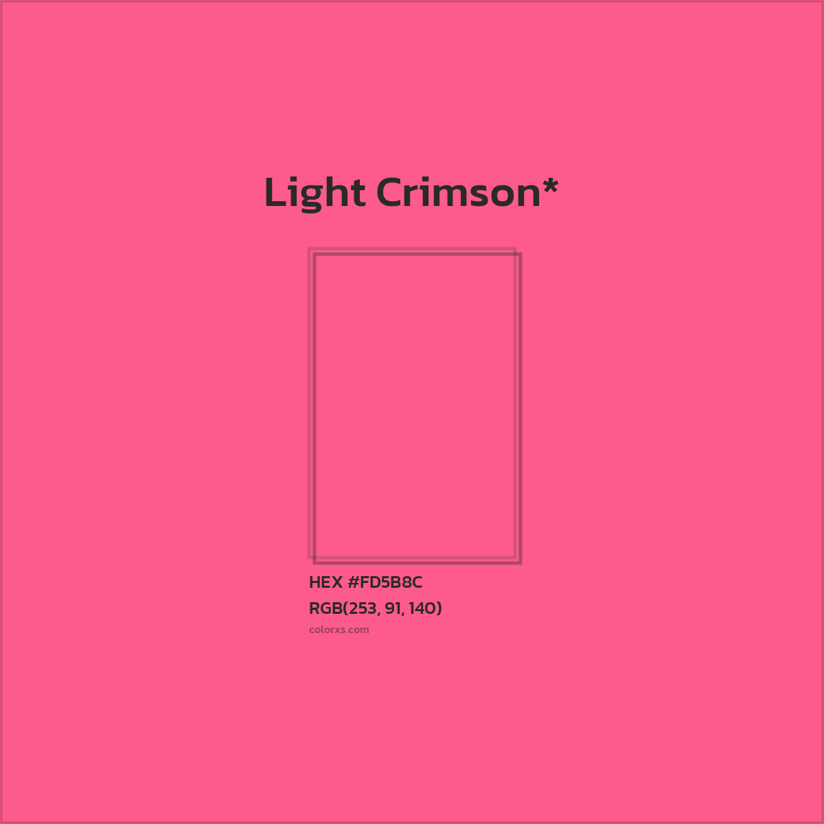 #FD5B8C hex color. RGB, RYB, CMYK, HSL, HSV codes and color conversions. Matching color names, palettes, paints.