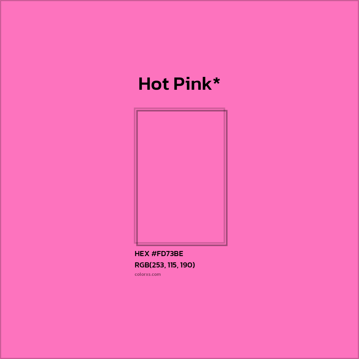#FD73BE hex color. RGB, RYB, CMYK, HSL, HSV codes and color conversions. Matching color names, palettes, paints.