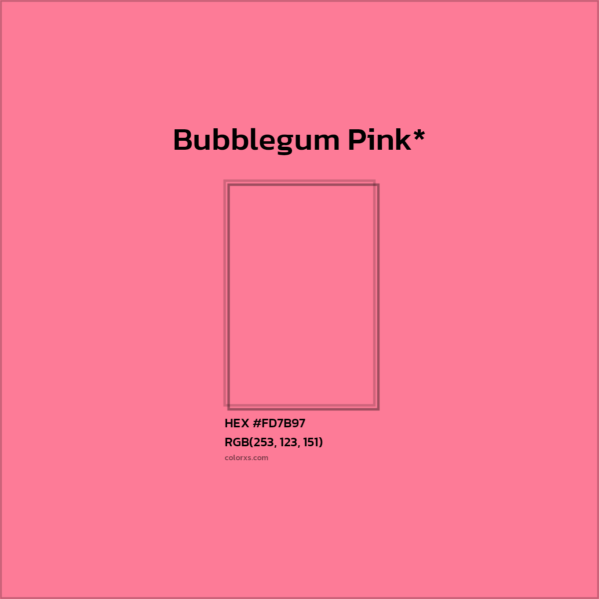 #FD7B97 hex color. RGB, RYB, CMYK, HSL, HSV codes and color conversions. Matching color names, palettes, paints.