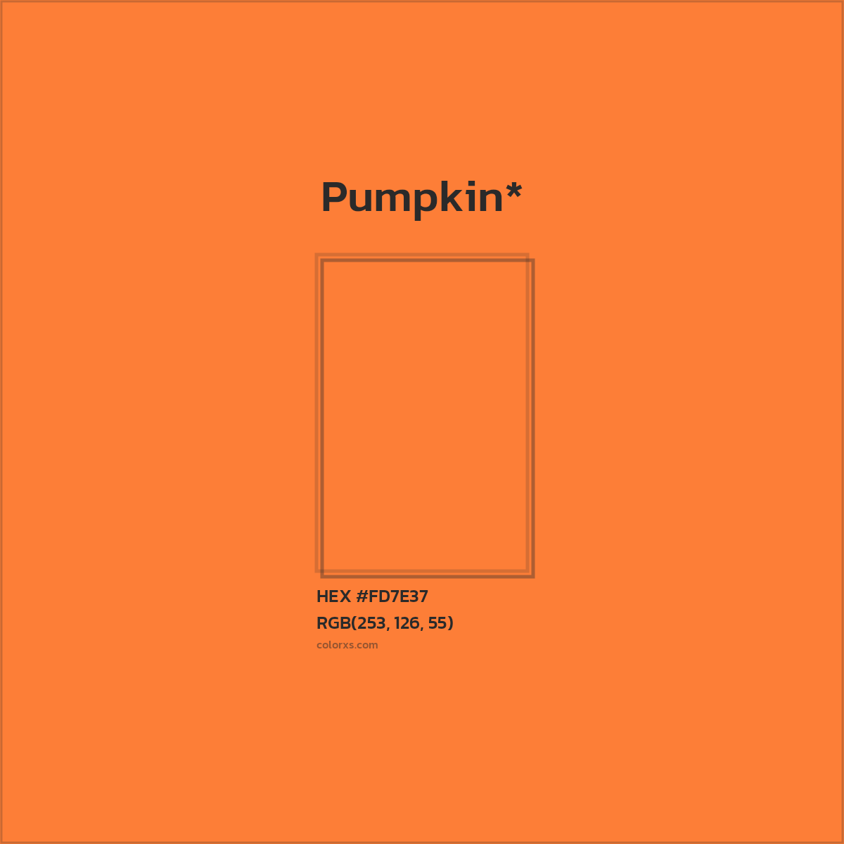 #FD7E37 hex color. RGB, RYB, CMYK, HSL, HSV codes and color conversions. Matching color names, palettes, paints.