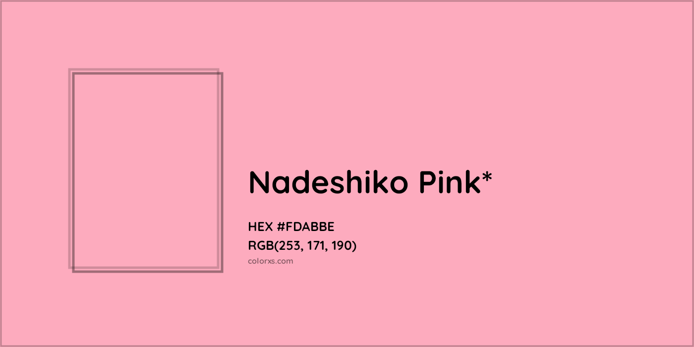 #FDABBE hex color. RGB, RYB, CMYK, HSL, HSV codes and color conversions. Matching color names, palettes, paints.