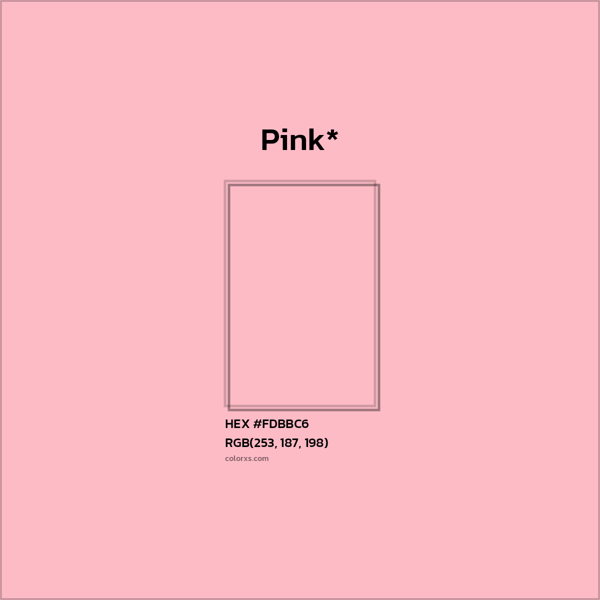 #FDBBC6 hex color. RGB, RYB, CMYK, HSL, HSV codes and color conversions. Matching color names, palettes, paints.