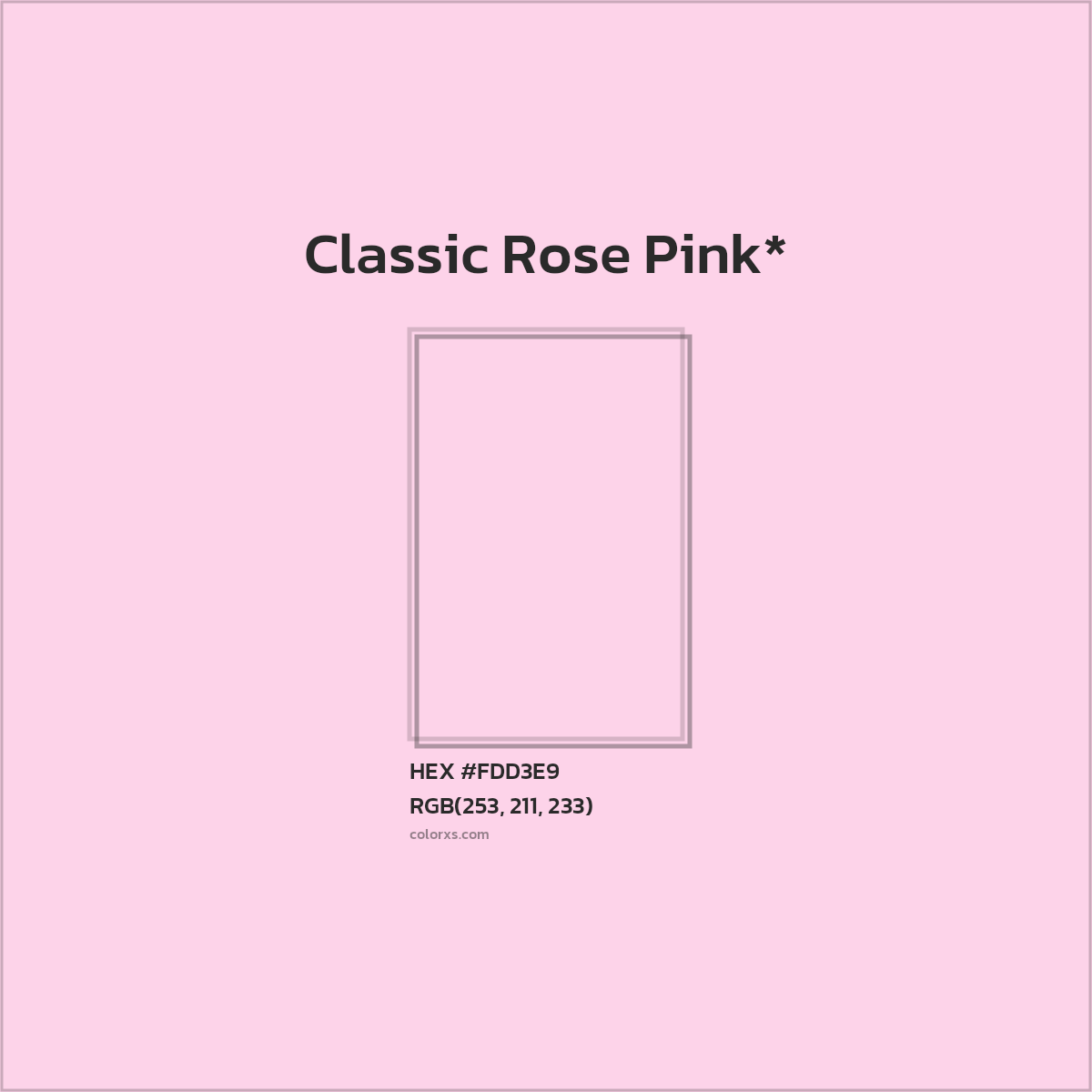 #FDD3E9 hex color. RGB, RYB, CMYK, HSL, HSV codes and color conversions. Matching color names, palettes, paints.