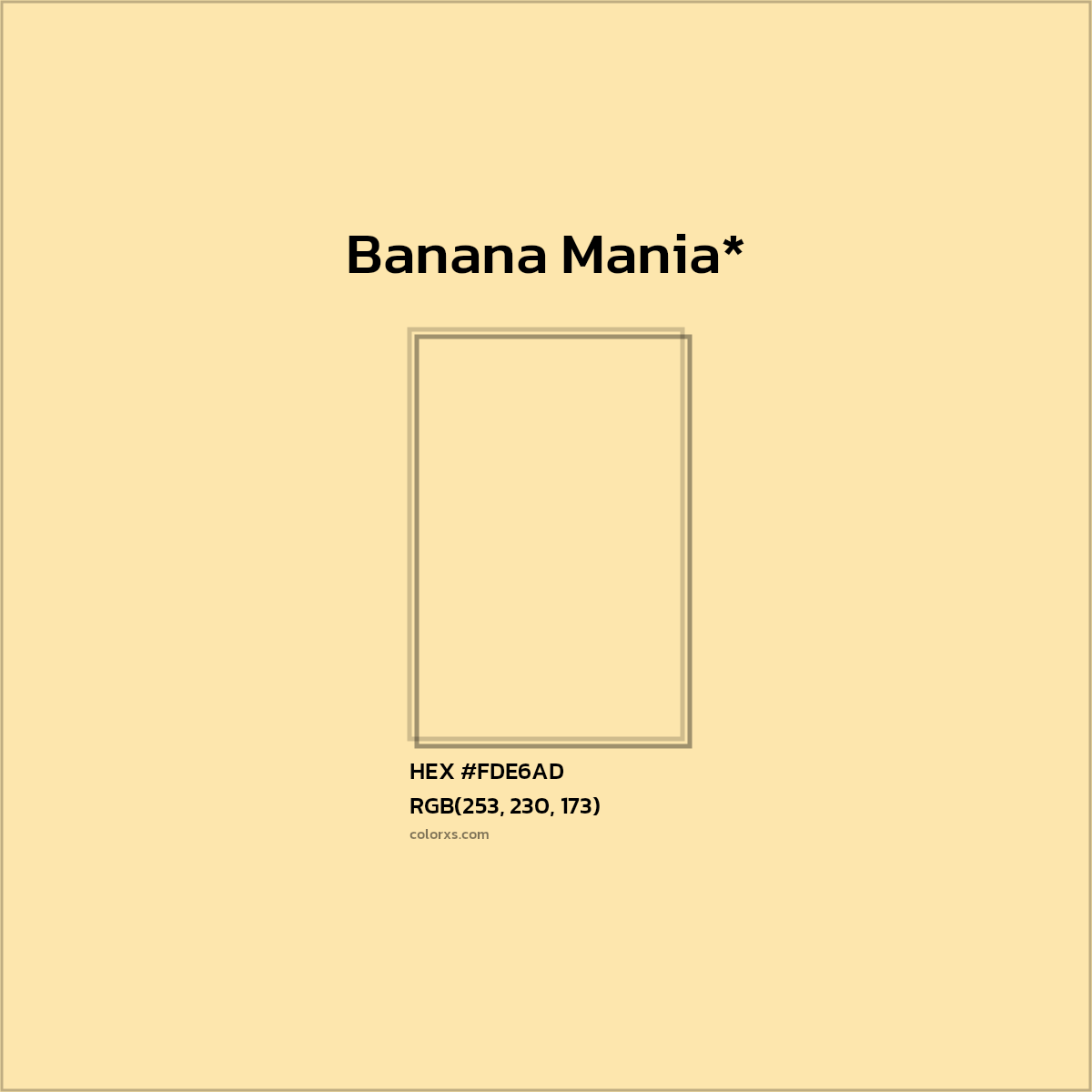 #FDE6AD hex color. RGB, RYB, CMYK, HSL, HSV codes and color conversions. Matching color names, palettes, paints.