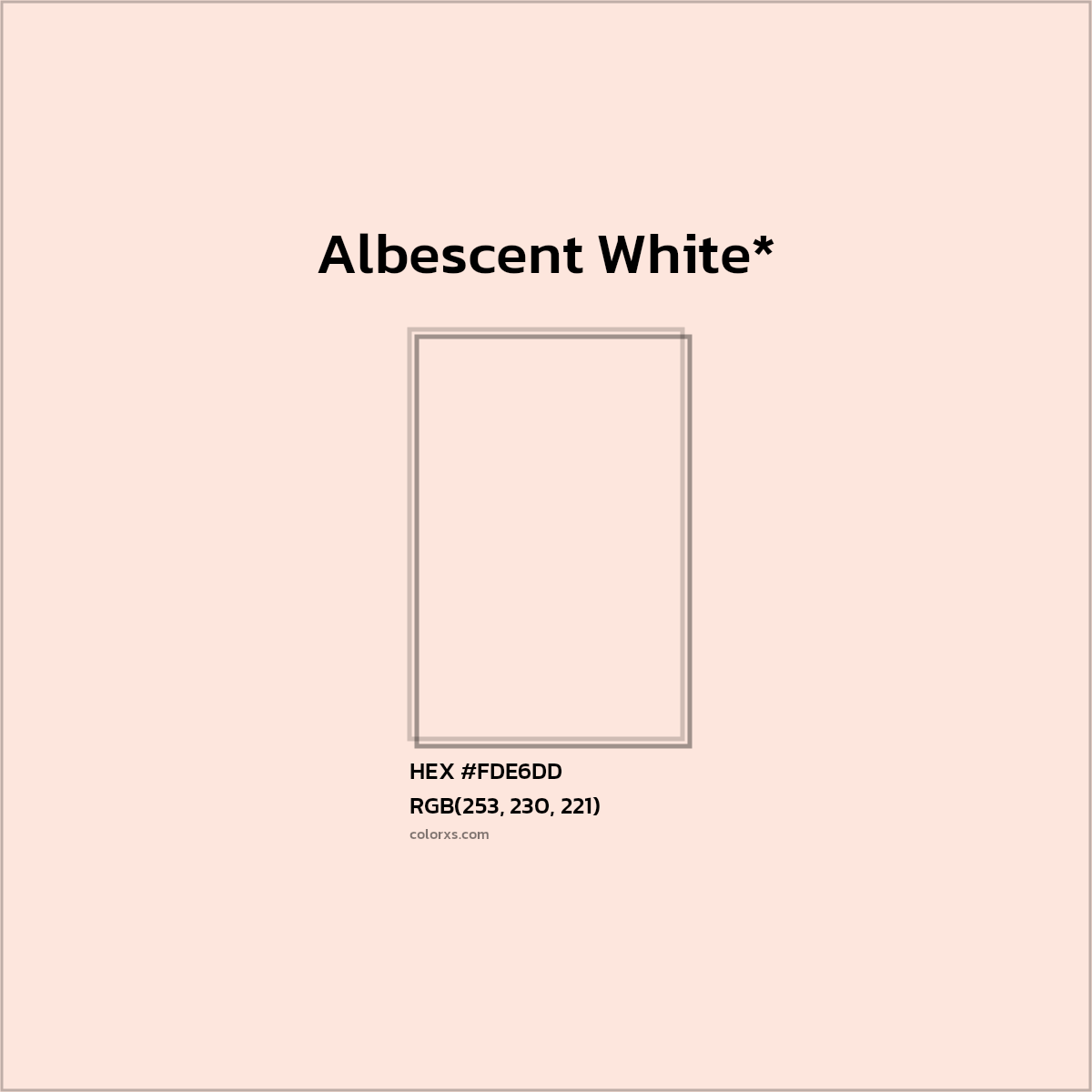 #FDE6DD hex color. RGB, RYB, CMYK, HSL, HSV codes and color conversions. Matching color names, palettes, paints.