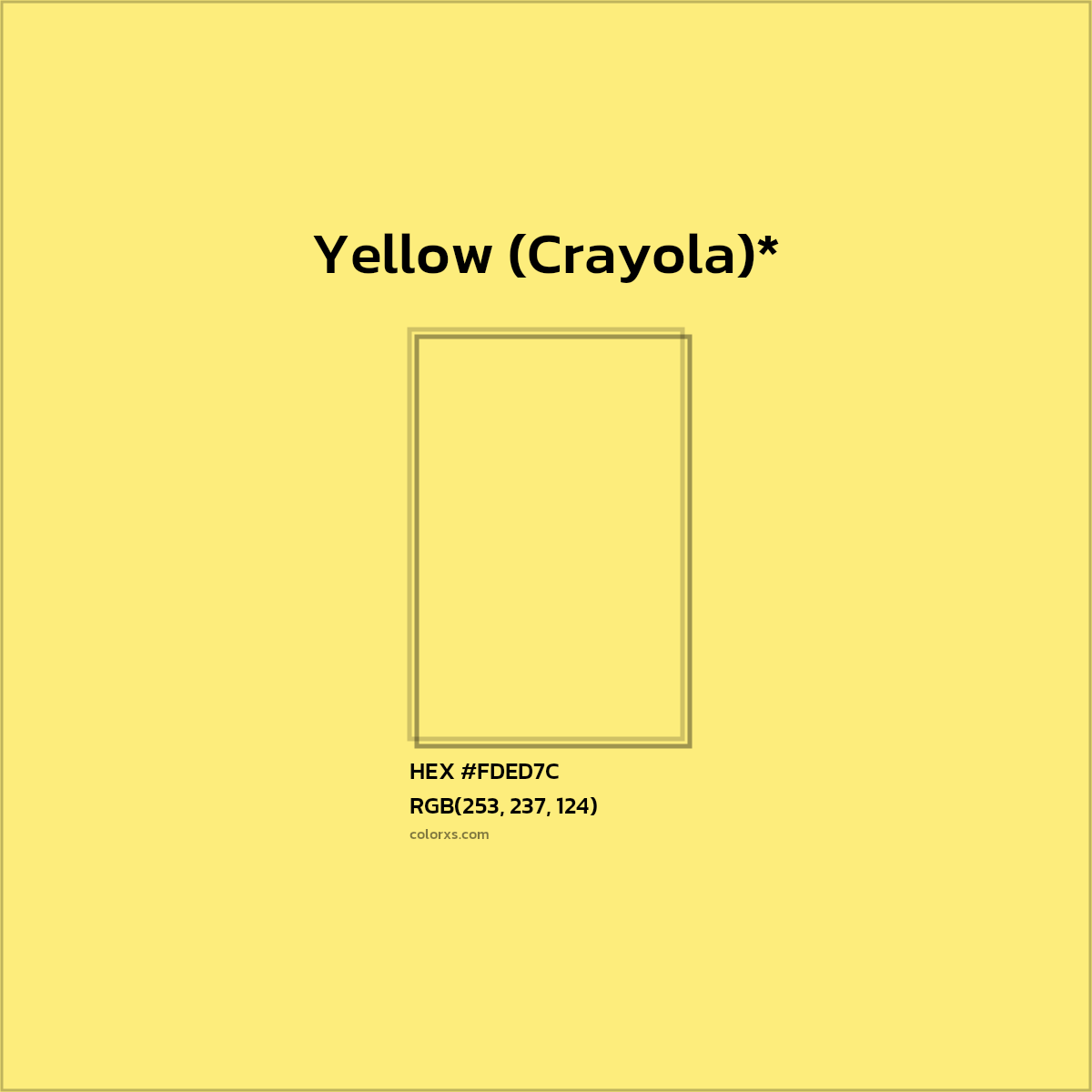 #FDED7C hex color. RGB, RYB, CMYK, HSL, HSV codes and color conversions. Matching color names, palettes, paints.