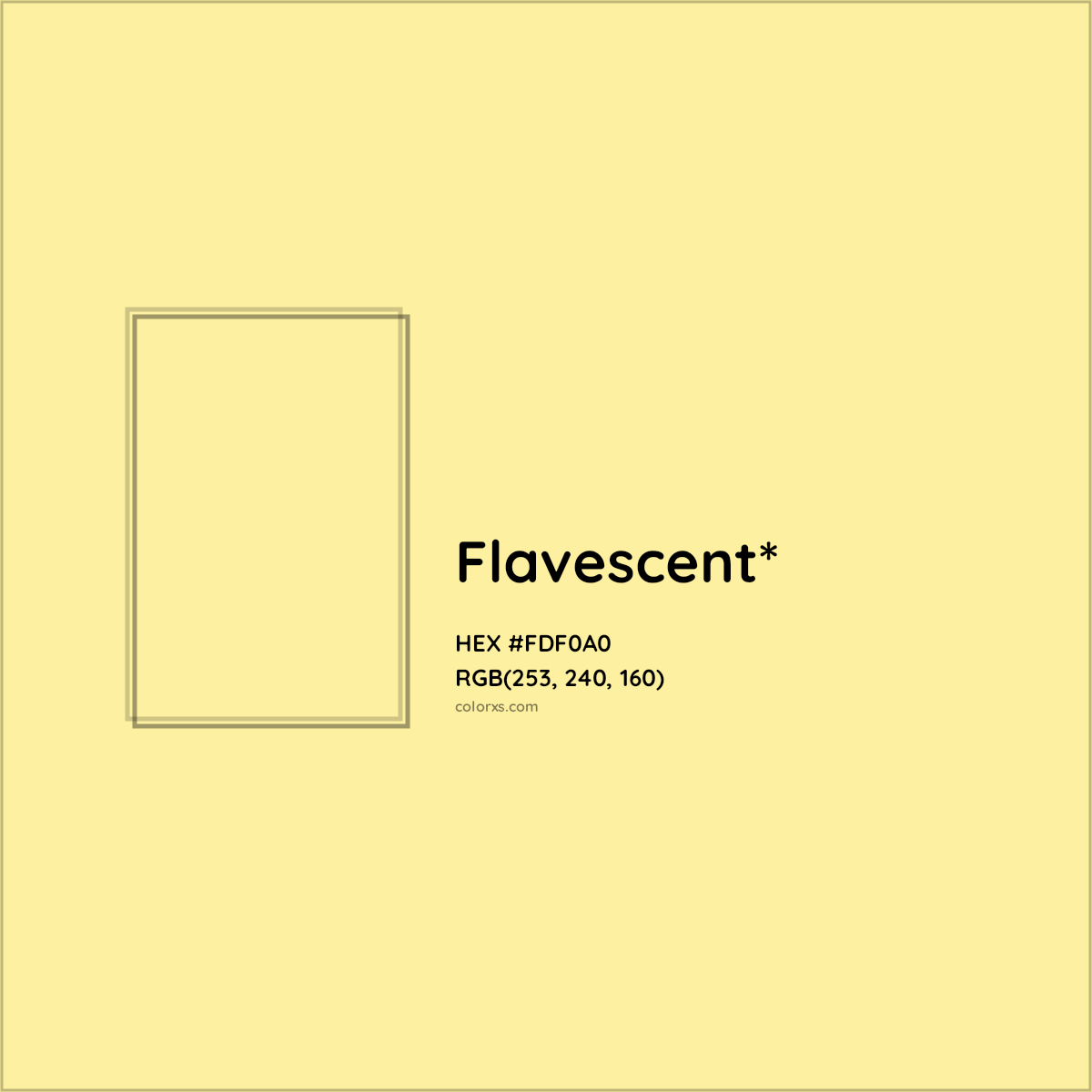 #FDF0A0 hex color. RGB, RYB, CMYK, HSL, HSV codes and color conversions. Matching color names, palettes, paints.