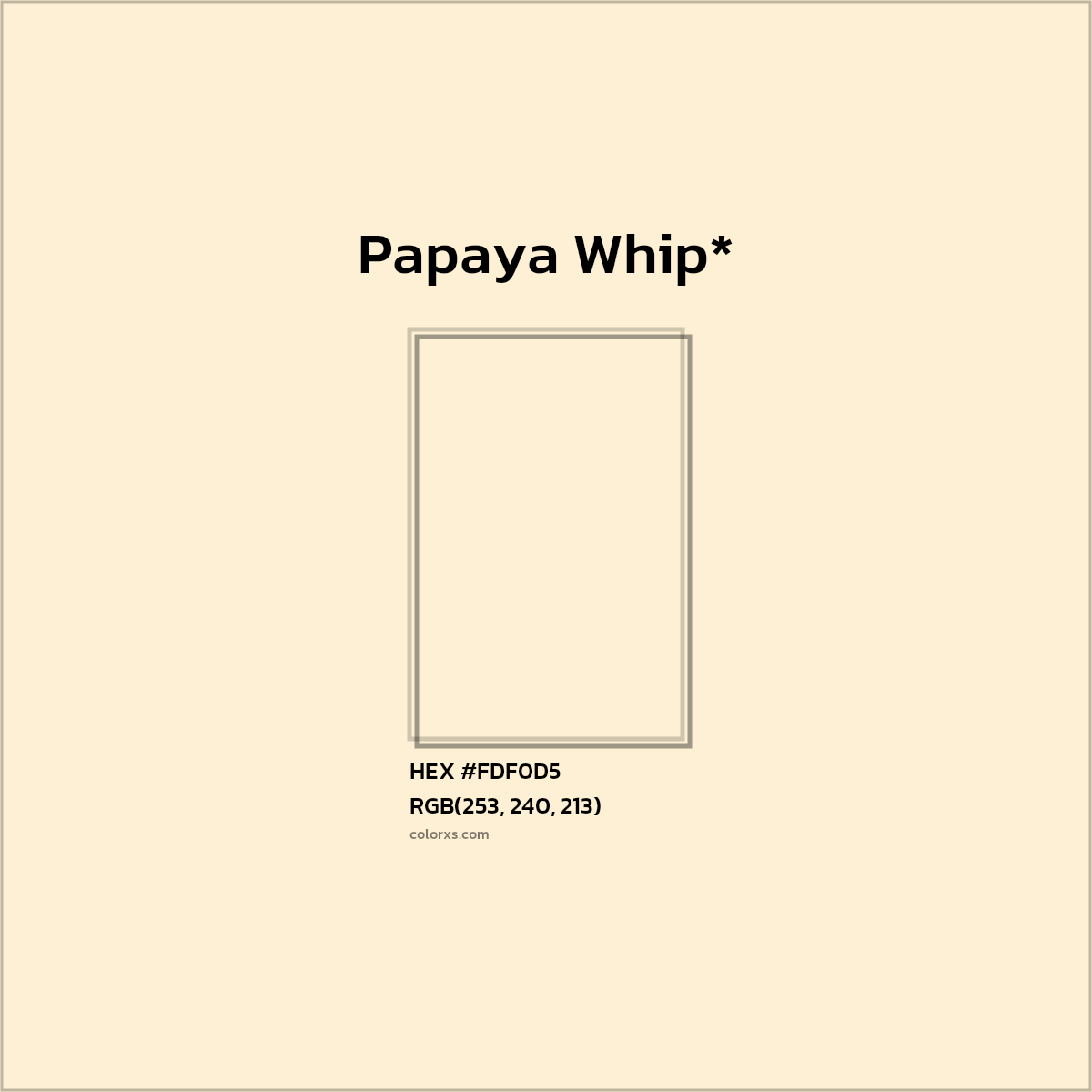 #FDF0D5 hex color. RGB, RYB, CMYK, HSL, HSV codes and color conversions. Matching color names, palettes, paints.