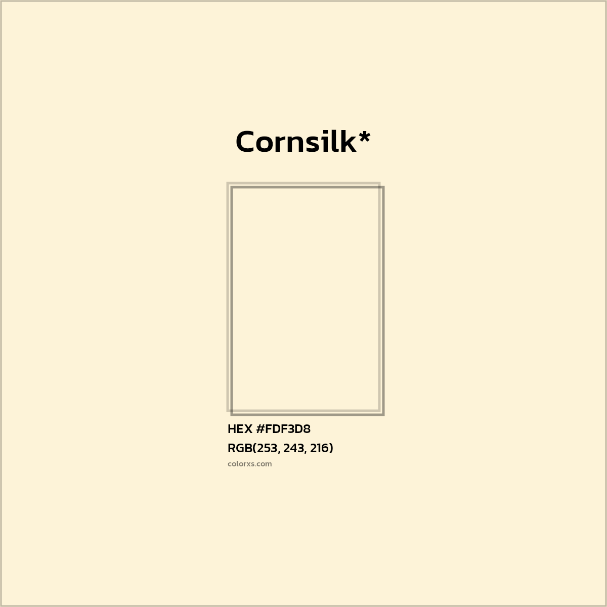 #FDF3D8 hex color. RGB, RYB, CMYK, HSL, HSV codes and color conversions. Matching color names, palettes, paints.