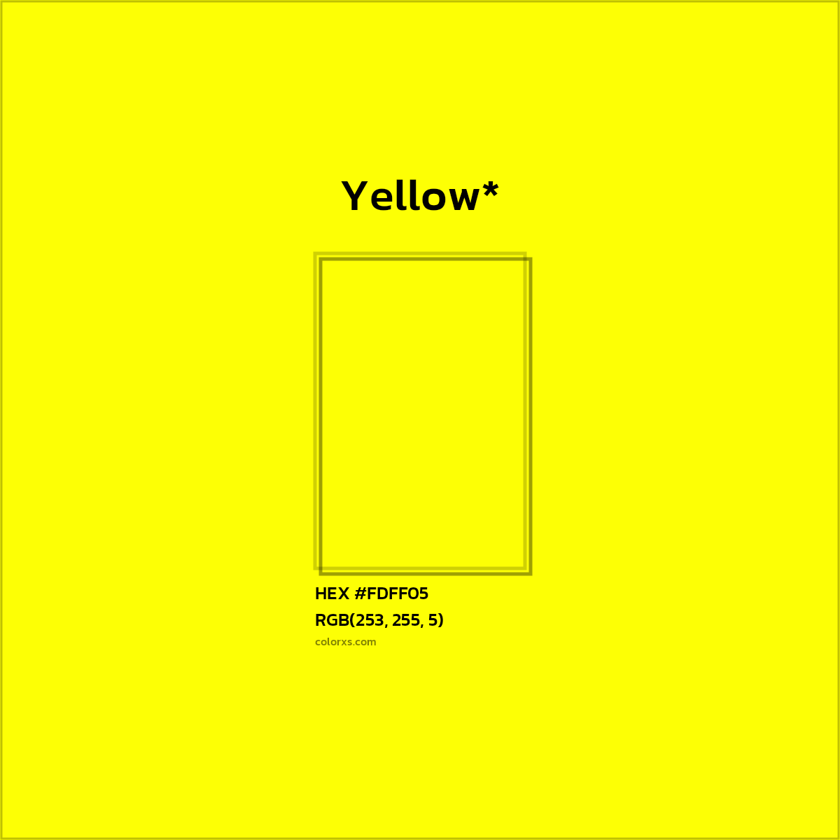 #FDFF05 hex color. RGB, RYB, CMYK, HSL, HSV codes and color conversions. Matching color names, palettes, paints.