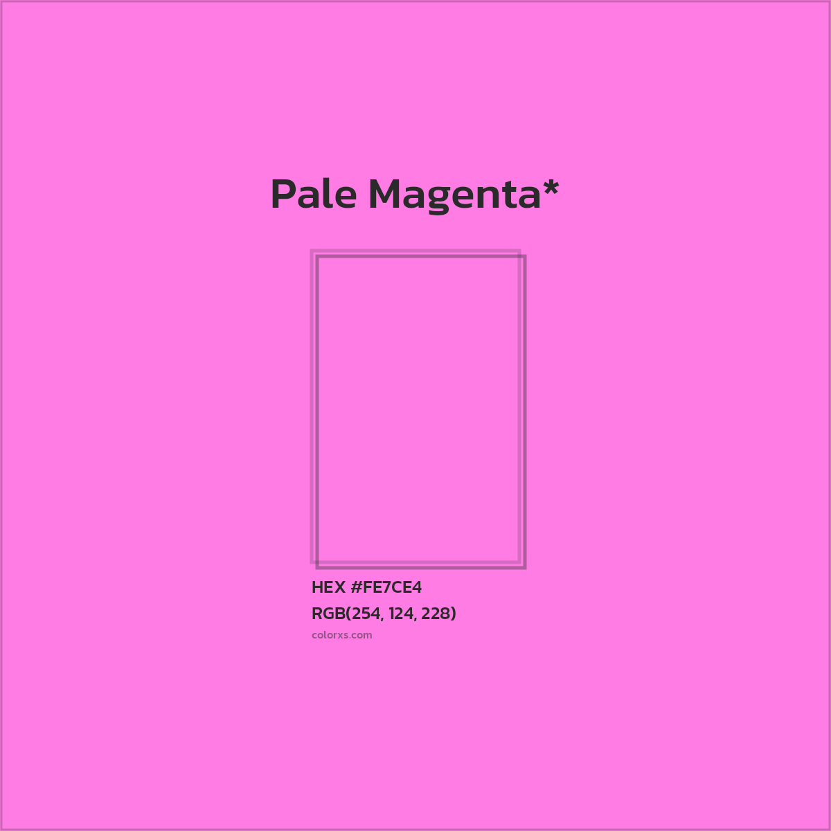 #FE7CE4 hex color. RGB, RYB, CMYK, HSL, HSV codes and color conversions. Matching color names, palettes, paints.