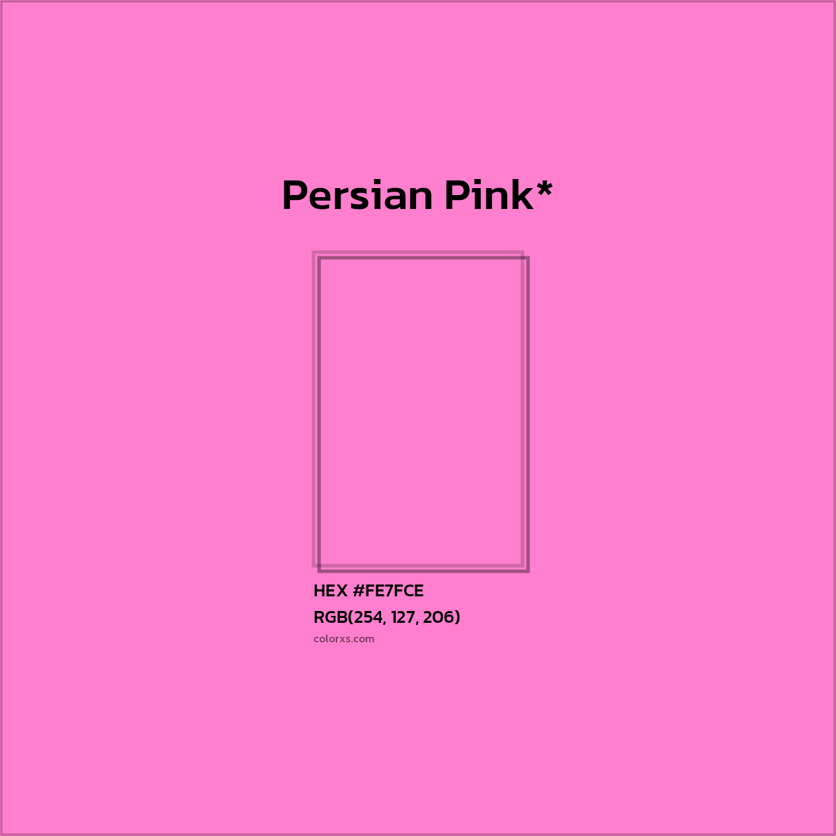 #FE7FCE hex color. RGB, RYB, CMYK, HSL, HSV codes and color conversions. Matching color names, palettes, paints.