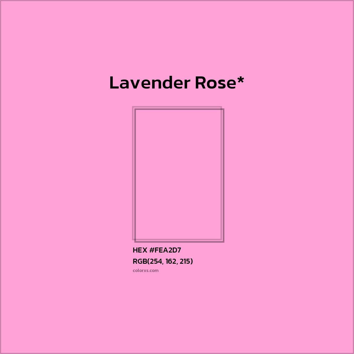 #FEA2D7 hex color. RGB, RYB, CMYK, HSL, HSV codes and color conversions. Matching color names, palettes, paints.