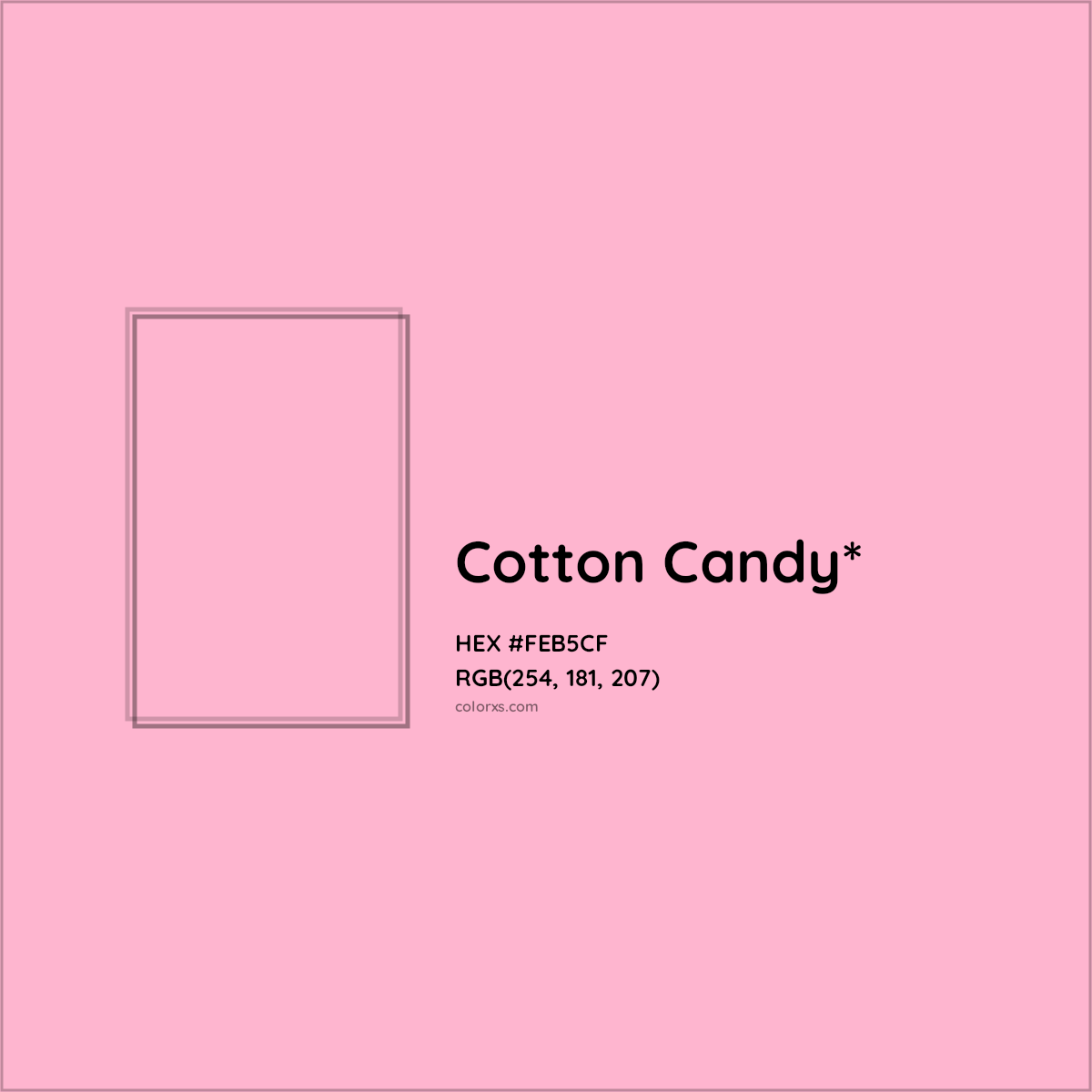 #FEB5CF hex color. RGB, RYB, CMYK, HSL, HSV codes and color conversions. Matching color names, palettes, paints.
