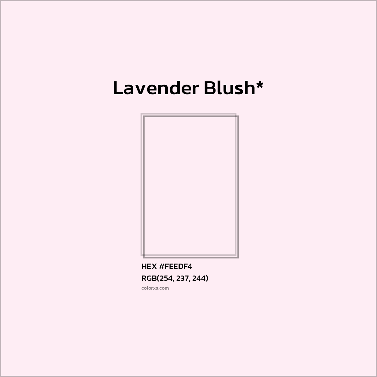 #FEEDF4 hex color. RGB, RYB, CMYK, HSL, HSV codes and color conversions. Matching color names, palettes, paints.