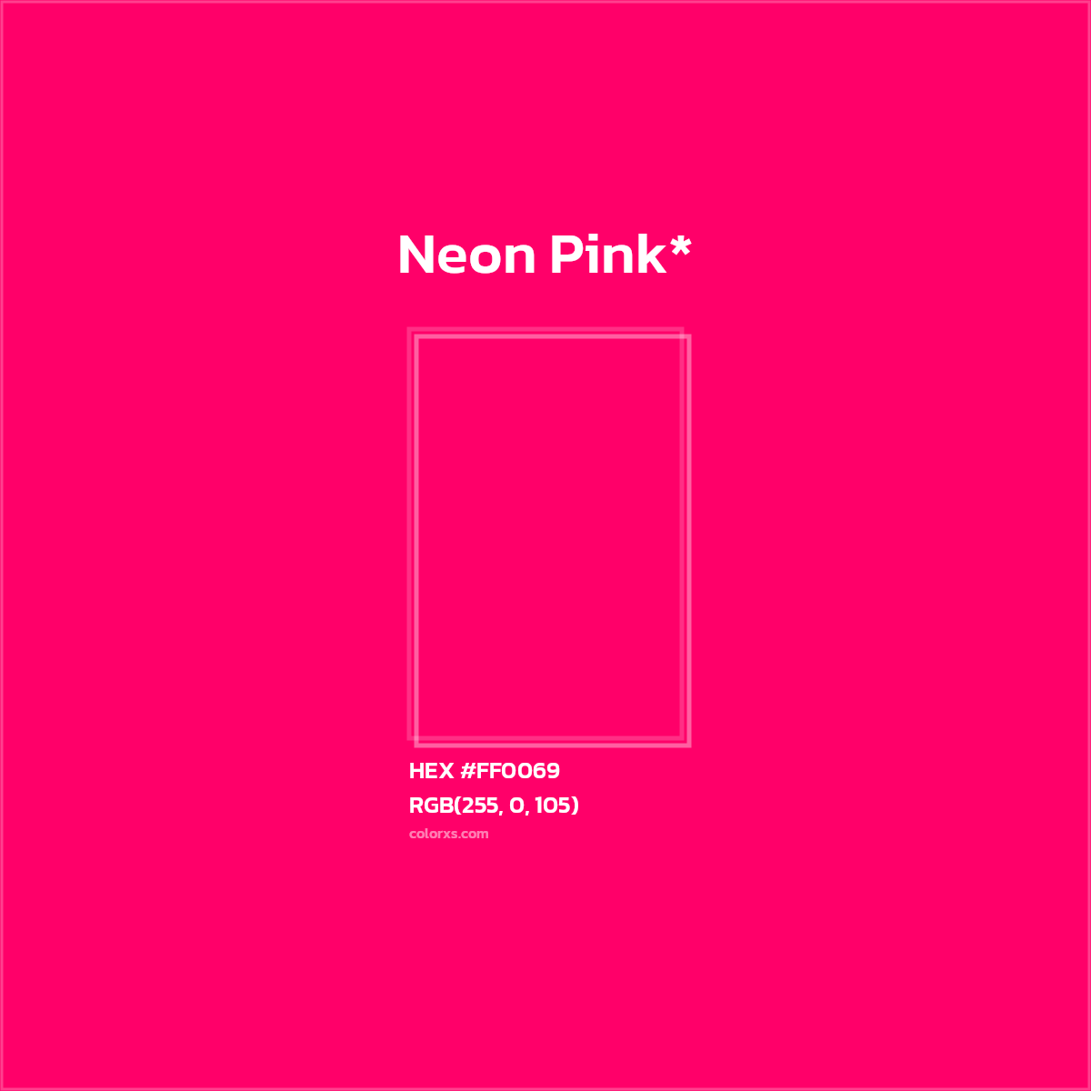 #FF0069 hex color. RGB, RYB, CMYK, HSL, HSV codes and color conversions. Matching color names, palettes, paints.